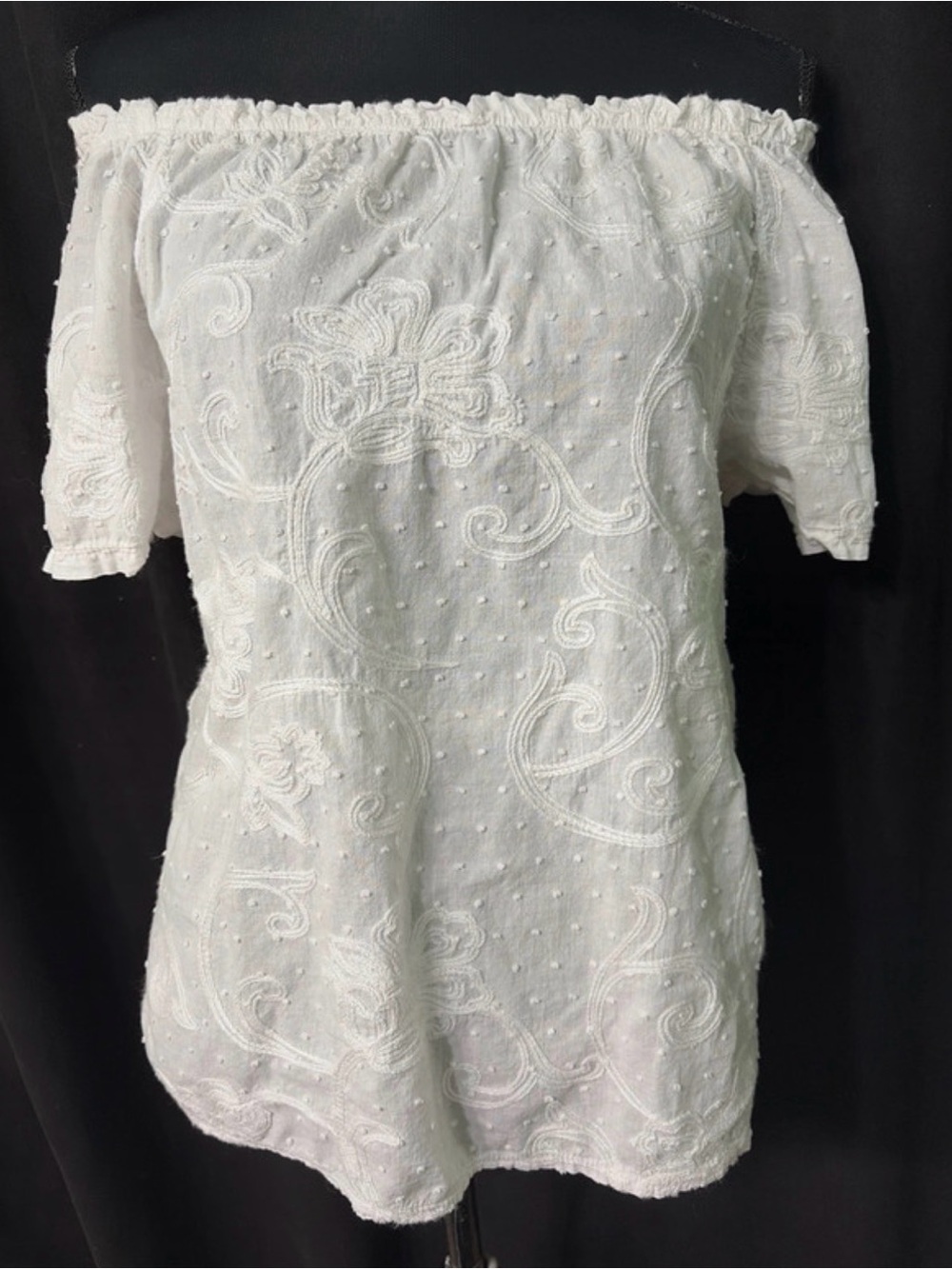 100% Cotton Linen White Off-Shoulder Embroidered Womens Blouse Made in Italy